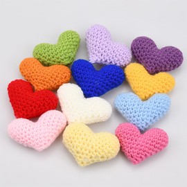 Wisafory Pack of 12 Heart Crochet Heart Crochet Appliques Crochet Heart Shaped Ornament Crochet Hearts Accessories for Gifts Clothing Bag DIY Sewing Crafts Decoration Red