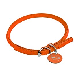 Chapuis Upholstery Glamour Round Adjustable Leather Dog Cat Collar Size XS Orange Diameter 6 mm Length 20 cm