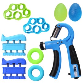 Grip Strength Trainer Kit 9 Pack with Forearm Strengthener, Countable Hand Grip Strengthener,Hand Extension Exerciser, Stress Relief Ball, Grip Ring (BLUE)