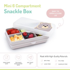 melii Snackle Box | 6-Compartment Divided Snack Container, BPA-Free Food Storage with Removable Dividers for School, Travel & On-the-Go Snacking (Bear)