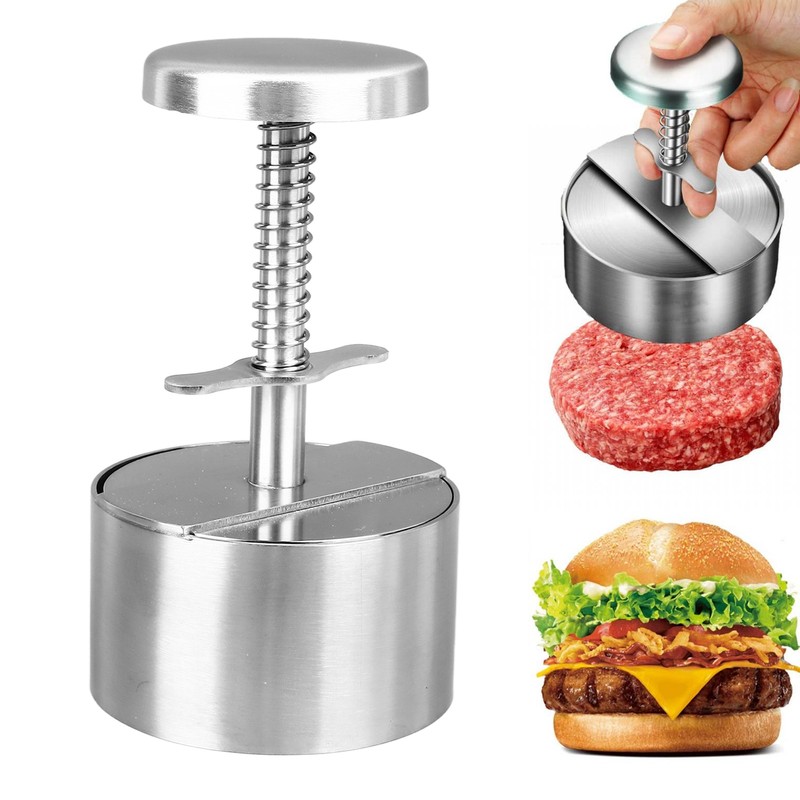 Stainless Steel Burger Press Professional Efficient Manual Prevents Stick Grill