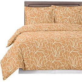 Royal Hotel Bedding Honey-Beige and White Ema 3-Piece Full/Queen Duvet Cover Set, 100% Cotton 300 TC
