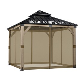 BPS 10' x 10' Gazebo Universal Mosquito Netting Screen Replacement, 4-Panel Screen Walls with Double Zippers for Outdoor Patio, Brown (Mosquito Net Only)