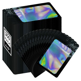 Sylvia Flower 300 Pcs Smell Proof Mylar Bags, 4x6 Black Resealable Holographic Bags, Clear Foil Zip Baggies for Food Storage, Packaging Bags for Small Business Party Favor