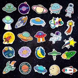 50 Pcs Water Bottle Stickers, Space Planet Ship Rocket UFO Design Trendy Sticker for Laptop Notebook Phone Computer Guitar Skateboard Luggage Waterproof Vinyl Decal for Kids, Teen, Girl