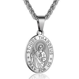 ZAULER Stainless Steel Saint St Jude Medal Necklace for Men Women 24 In Religious gifts