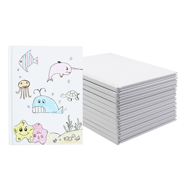 12 Pack White Hardcover Blank Book 6x8 inch, Hardcover Blank Book for Kid to Write Stories, Hardcover Sketchbooks Journal（White，22 Sheets/ 44 Pages Each）by zmybcpack