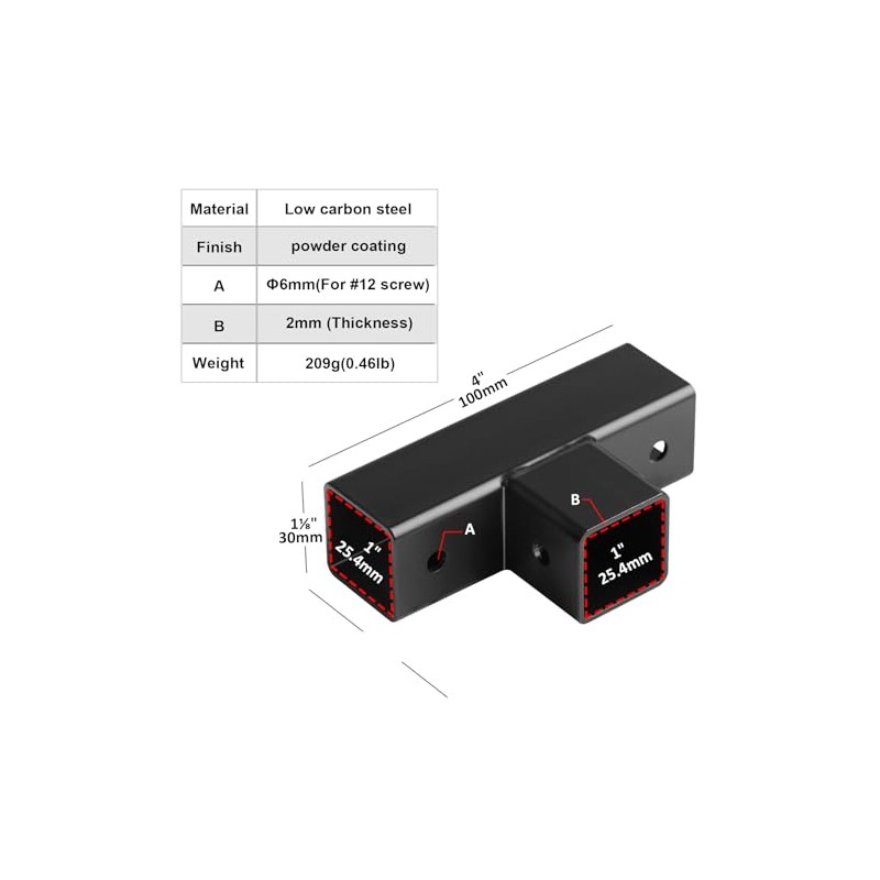 6 Pack 1" x 1" Black T Shape Square Tubing