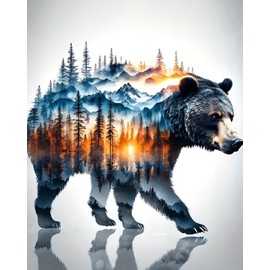 Paint by Numbers for Adults Beginner,Forest Bear Paint by Numbers on Canvas,Paint by Numbers Kits with Paint Brushes,DIY Acrylic Painting for Relax and Home Wall Decor 16X20 Inch