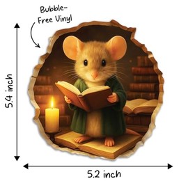 GRITKULTURE Removable Mouse Reading Book in Mouse Hole Decal Sticker 5.1inch 2 Pack. Mouse Hole in The Wall Sticker with 3D Effect. Wall Decoration, Funny Gift, Potty Training, Prank (#3)