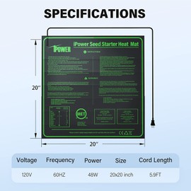 iPower Warm Hydroponic Seedling Heat Mat and Digital Thermostat Combo Set for Seed Germination, 20" x 20" & Control, Black