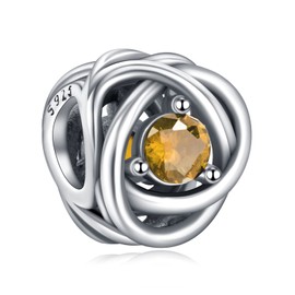 Annmors Happy Birthstone Charm Love Hearts Pendant S925 Sterling Silver Bracelet Bead with Cubic Zirconia for European Bracelets Necklace, Mother's Day Jewellery Gift Christmas for Men and Women,