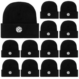 Silicherry 12 Pcs Volleyball Team Gifts Winter Beanie Embroidered Hats for Men Women Gifts Volleyball Theme Party Sports Team Club Supplies Black