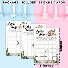 Baby Shower Party Game, Woodland Animal Baby Shower Bingo, 25 Sets Baby Gender Reveal Party Game Supplies Favors - C02