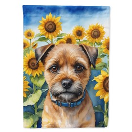 Caroline's Treasures DAC6033CHF Border Terrier in Sunflowers House Flag Large Porch Sleeve Pole Decorative Outside Yard Banner Artwork Wall Hanging, Polyester, House Size, Multicolor