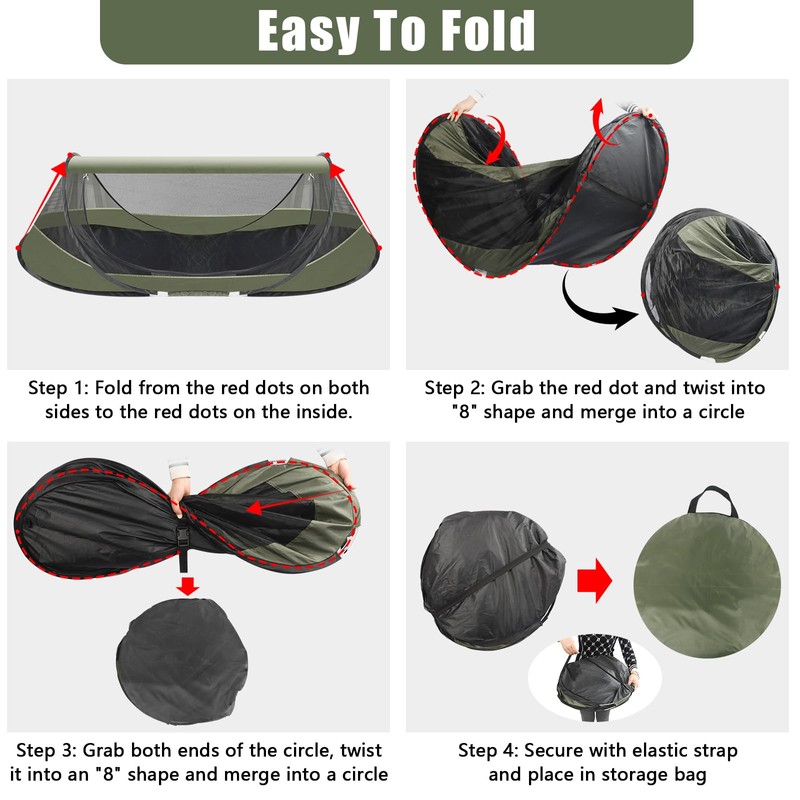 Pop-Up Mosquito Tent for Camping, 1 Person Bug Net Cot