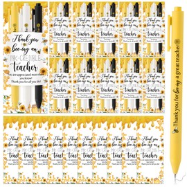 Chivertion 10 Sets Teacher Appreciation Gifts Bulk Cute Bee Sunflower Retractable Ballpoint Pens (3 Colors/Set) Thank You Teacher Bookmarks Black Ink for School Office