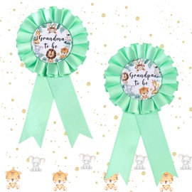 Diartpaint Jungle Theme Baby Shower Grandpa & Grandma to Be Badge Pins, Safari Animals New Grandparents Tinplate Pins, Wild Animals Baby Shower Decorations Supplies