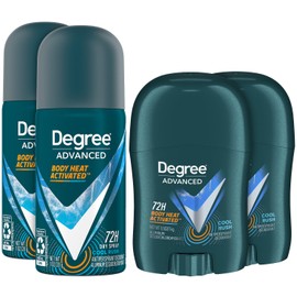 Degree Men’s Travel Deodorant Antiperspirant Bundle – Advanced Protection Mini Sticks and Dry Sprays, Cool Rush Scent (4 Piece Set)