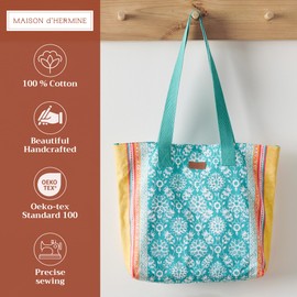 Maison d' Hermine Canvas Tote Bag for Women Cotton Canvas Reusable Shoulder Grocery Bags Bulk with Handles for Shopping Travel Holiday Mom Work Beach Lunch Men Perfect for Gift (Katmandou - Turquoise)