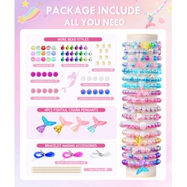 DUDUCOFU 1545 Pcs Mermaid Bracelet Making Kit for Girls Charms Beads for Jewelry Making, Friendship Bracelet Kit with Colorful Bells Ocean Pearl Beads for Bracelet Necklace Making Kids DIY Craft