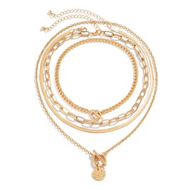 Layered Necklaces for Women Trendy Chunky Necklace Boho Necklaces Stack Necklace Necklaces for Wedding (Golden, One size)