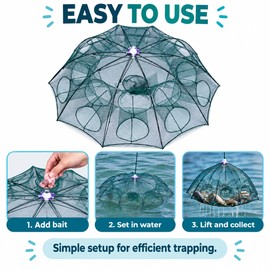 Collapsible Fishing Trap for Shrimp and Bait Fish – Foldable Nylon Cage with 4–24 Entry Options for Lakes, Rivers, Ponds & Outdoor Bait Collection