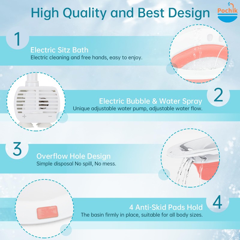 Pochik Electric Sitz Bath, Sitz Bath for Toilet Seat, Hemorrhoids