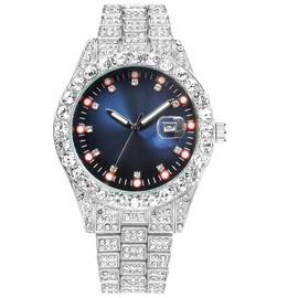 Diamond Watches for Men Iced-Out Luminous Watch (Blue)