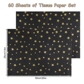 Star Tissue Paper, 70 Sheets 50X35cm Gift Wrapping Paper, Christmas Tissue Paper for Wrapping Gifts, Black Gold Star Gift Paper for Christmas Birthday Party, Wedding Decorations