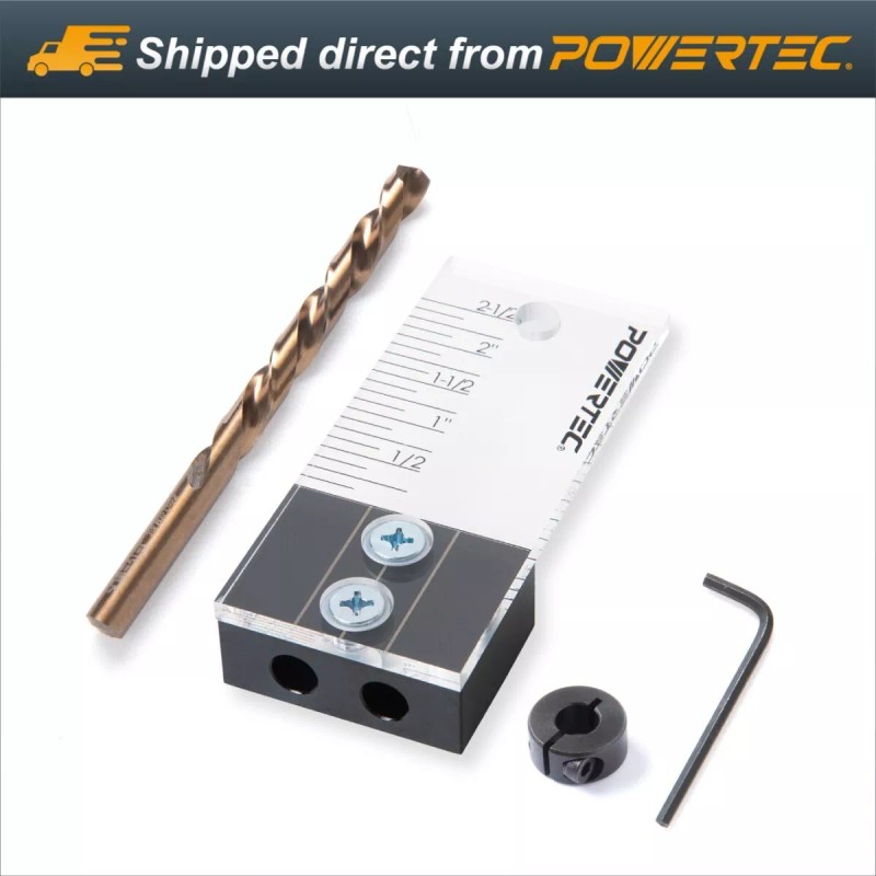 POWERTEC 71716 Dowel Drilling Jig with laser cut witness mark,