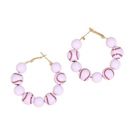 Sport Ball Dangle Earrings Football Baseball Basketball Soccer Beaded Hoop Earrings Football Baseball Earrings Sport Fun Jewelry Game Day Accessories (Baseball A)