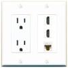 Wallplate City 3 Port Power Outlet Cover Plug Jack UL 2 Gang CAT6 2 HD Wall Plate