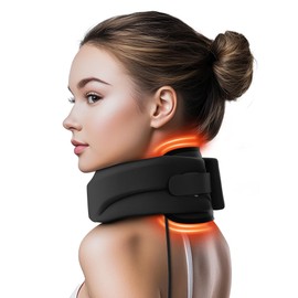 Qwnccet Heated Neck Brace Cervical Collar - Neck Support Brace with Heating Pad, Soft Foam Wraps Keep Vertebrae Stable and Aligned for Relief of Cervical Spine Pressure for Women & Men Black (L Size)