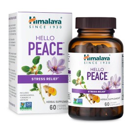 Himalaya Hello Peace - Herbal Stress Relief Supplement with Ashwagandha and Turmeric for Normal Cortisol and Adrenal Support - Vegan, Non-GMO, Gluten Free, 60 Capsules
