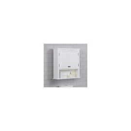 Dorset Wall Mounted Bath Storage Cabinet, 27 in. W x 29 in. H, White, with Two Doors, Adjustable Shelves, and Open Shelf, Zinc Metal Hinges, Includes Easy Mount French Cleat System