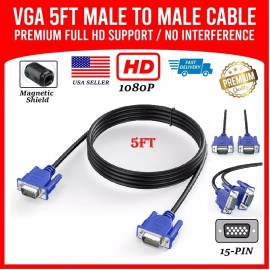 LC Vga Cable Video Male to Male for PC Monitor TV - SVGA 15 Pin Cord Full HD 1080p