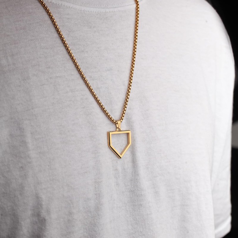 FlowX Jewelry Home Plate Pendant Necklace - Baseball Chain (24",