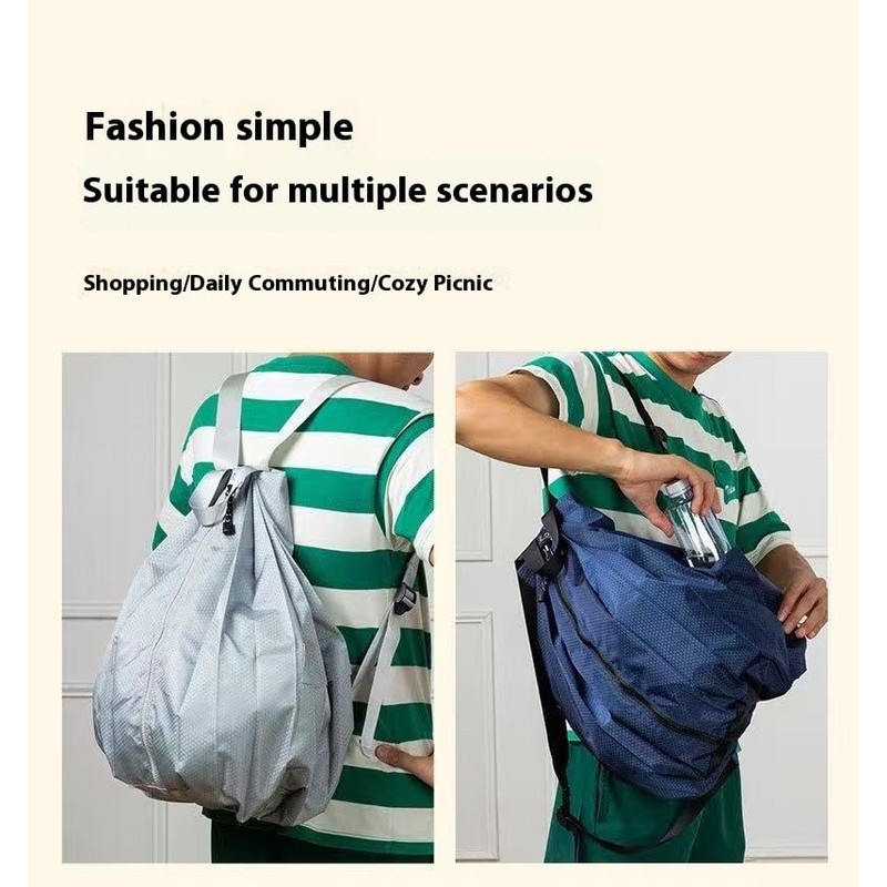 Foldable Drawstring Backpack, Lightweight Travel Daypack, Grey