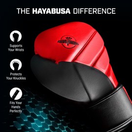 Hayabusa T3 Boxing Gloves for Men and Women Wrist and Knuckle Protection, Dual-X Hook and Loop Closure, Splinted Wrist Support, 5 Layer Foam Knuckle Padding - Red/Black, 14 oz