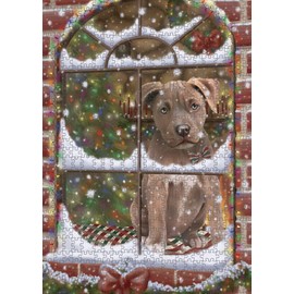 Please Come Home for Christmas Pitbull Dog Jigsaw Puzzle for Adults - Animal Printed Interlocking Puzzle Game Artwork - Gift for Dog Lover's- 500 Pcs 14"x20", PZLE57392