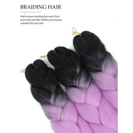 Yamel Ombre Braiding Hair Kanekalon Braiding Hair Synthetic Hair Extensions for Braiding Crochet Twist Box Braids 24 Inch 2 Tone Black to Bright Purple 3 Packs Jumbo Braiding Hair