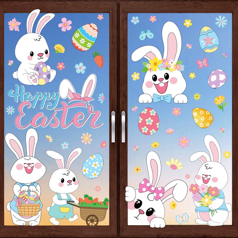 Easter Decorations Window Clings - 103 PCS Easter Window Stickers