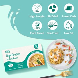VOLO VERO High Protein (32g) Instant Ramen Variety Packaged Noodles Soup, Chicken, "Spicy" Beef, Pork Tonkotsu, Plant-Based, Air-Dried, Non-Fried, Low Carb, Egg-Free, Dairy Free Healthy Meal, 8 Packs