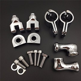 SMT-Chrome Short Angled Adjustable Highway Peg Mounting Kit Compatible With any Bike with 1-1/2 inch (1.5") Front Engine Guard Frame Tube GoldWing VTX1300 Shadow Valkyrie Triumph [B01AVH7HT8]