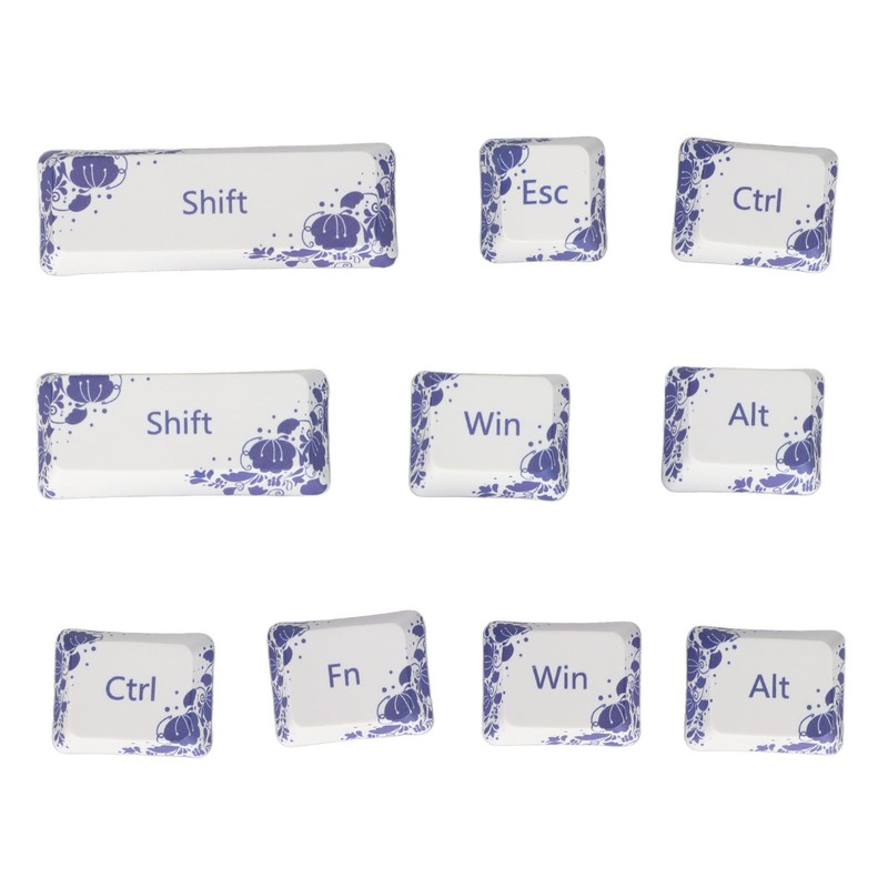 10PCS Key Caps Dye Sublimation Processblue and White Porcelain Style