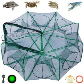 The Magic Foldable Fishing Trap, Folding Fishing Net，2025 Upgrade Auto-Foldable Strengthened Fishing Trap Net, Minnow Traps for Bait Fish，Fish Traps，Crawfish Trap，Minnow Trap (8Holes)