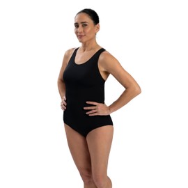 Dolfin Aquashape Conservative Lap Swim Suit | Chlorine-Resistant Women's One-Piece Training Swimsuit with Built-in Shelf Bra | Ideal for Lap Swimming, Water Aerobics, and Aquatic Fitness (Black, 10)