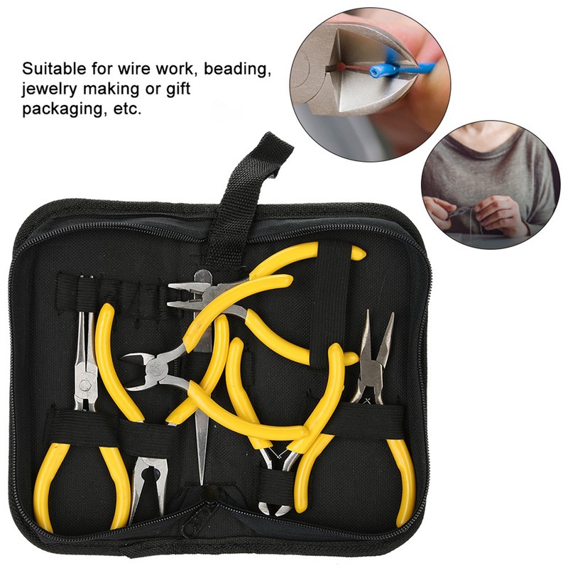 6pcs Professional Jewelry Pliers Tools Kit Long Bent Nose Pliers
