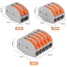 110PCS Compact Wire Connectors,Electrical Connector Blocks, 55pcs Clamp 2-Port/45pcs Clamp 3-Port/10pcs 5-Port